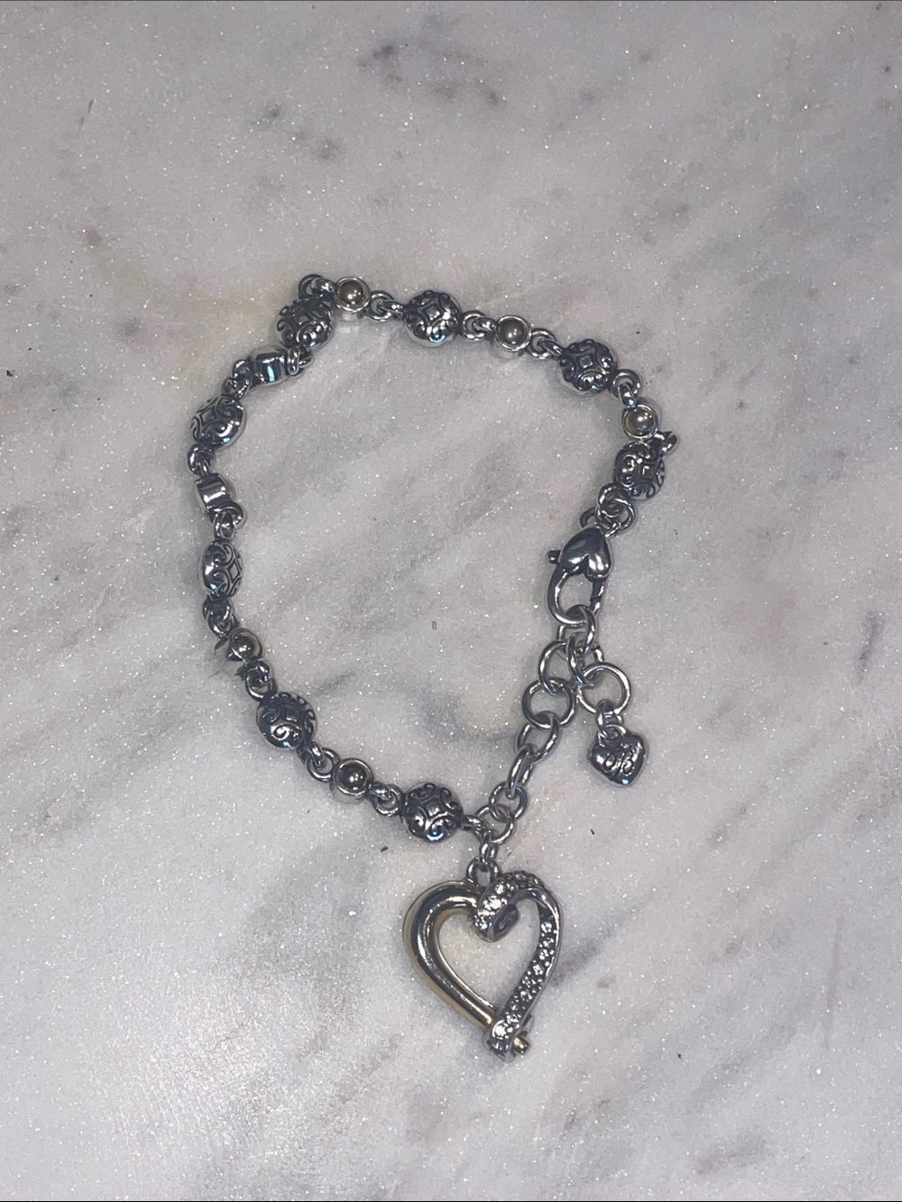 Brighton Silver and Gold Crystal Heart Charm Bracelet